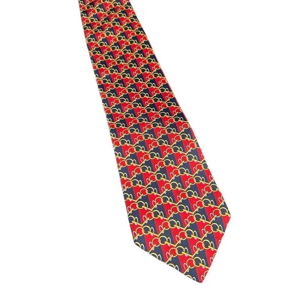 Vintage Paolo Gucci Tie 3.75x59" - Blue/Red/Gold - Italy - 100% Silk - Picture 2 of 7